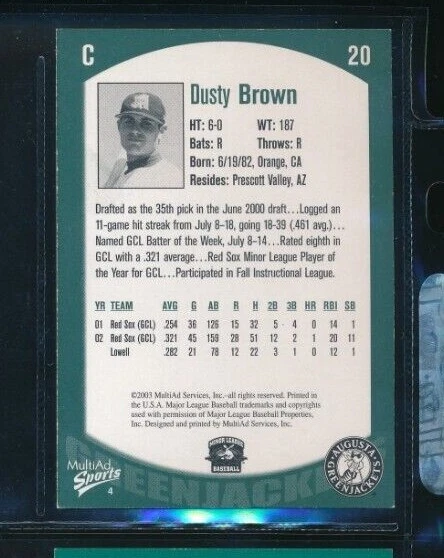 2003 Multi-Ad Sports Augusta GreenJackets #20 Dusty Brown signed auto autograph - Image 2 of 2