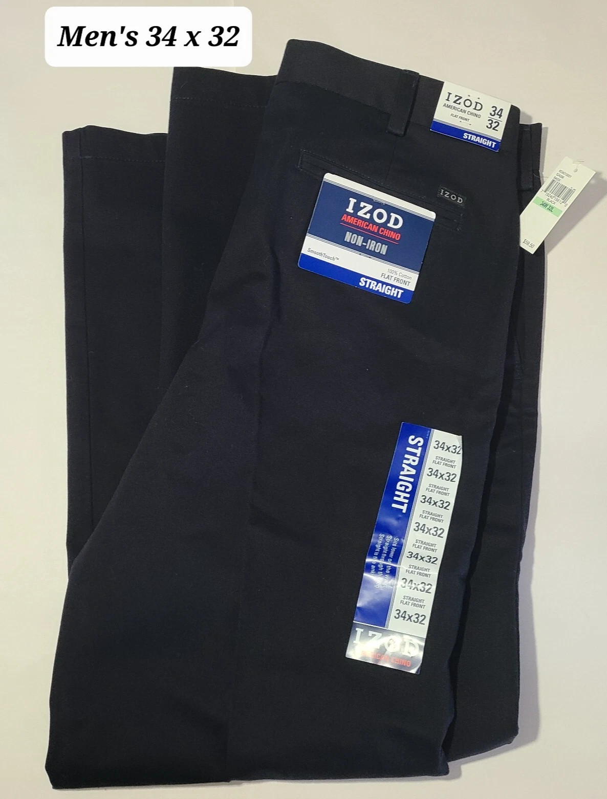 Izod American Chino Straight Fit Men's Black Pants 34 x 32 NWT