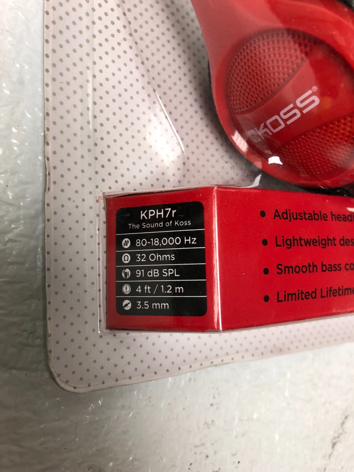 NEW KOSS-HEADPHONES KPH7r RED PORTABLE ON EAR HEADPHONE