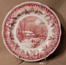 Spode Winter's Eve Red / Pink Dinner Plate (10 1/2")  (England) EXCELLENT