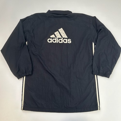 Adidas Jacket Men Medium Spell Out Stripe Logo Zip Pocket Party Run Gym Core Go - Picture 11 of 17