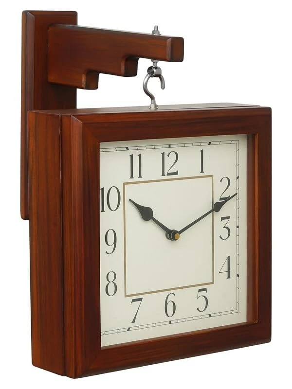 Reloj de Pared Doble Lado Colgante Metal Estación De Ferrocarril Plataforma Madera Vintage Foto 2 de 4