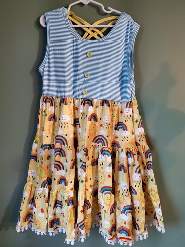 Sparkledots Girls Yellow Sunshine & Rainbows Criss Cross Dress Sleeveless Size 8