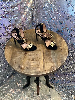 Moschino Couture Milano Black Suede Heels With Gold Galvanic