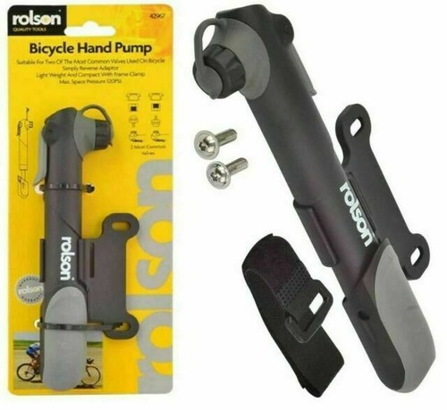 NEW RolsonBike Hand Pump One Way Mini 7inch Portable Air Tyre Inflator Clip Dual - Picture 4 of 5