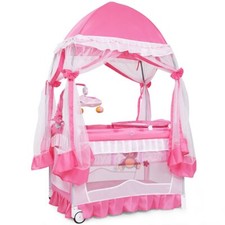4 in 1 Pack and Play with Canopy, Portable Baby Playard Bassinet, Double-Layer
