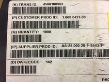 (112 PIECE LOT) AS-25.000-20-F-SMD-TR RALTRON QUARTZ CRYSTAL RESONATOR, 25MHz