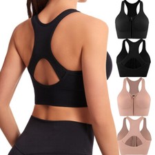 Women Zipper Front Closure Padded Sports Bra Medium Support Racerback Yoga Bras
