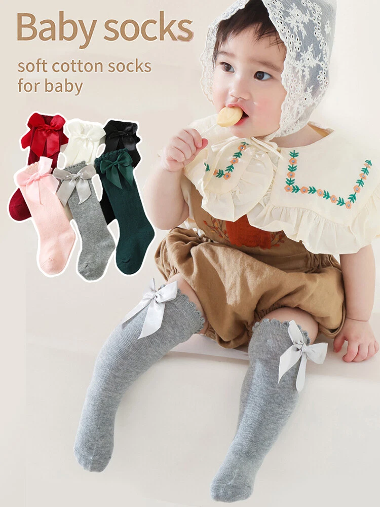 Caucho Estragos Laboratorio Bebé niño niña hasta la rodilla calcetines largos algodón niños lazo  princesa > | eBay