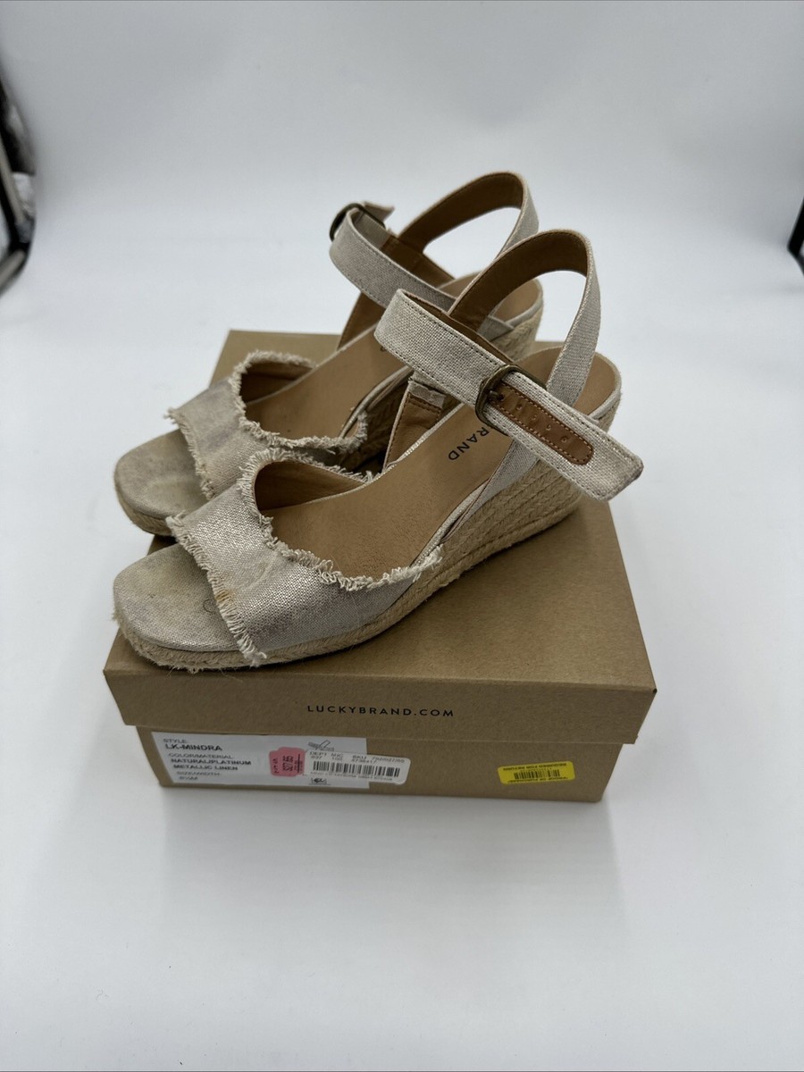 Lucky Brand Womens Mindra Tan Espadrille Wedge Sandal Size 8 1/2 Open Toe  Canvas | eBay