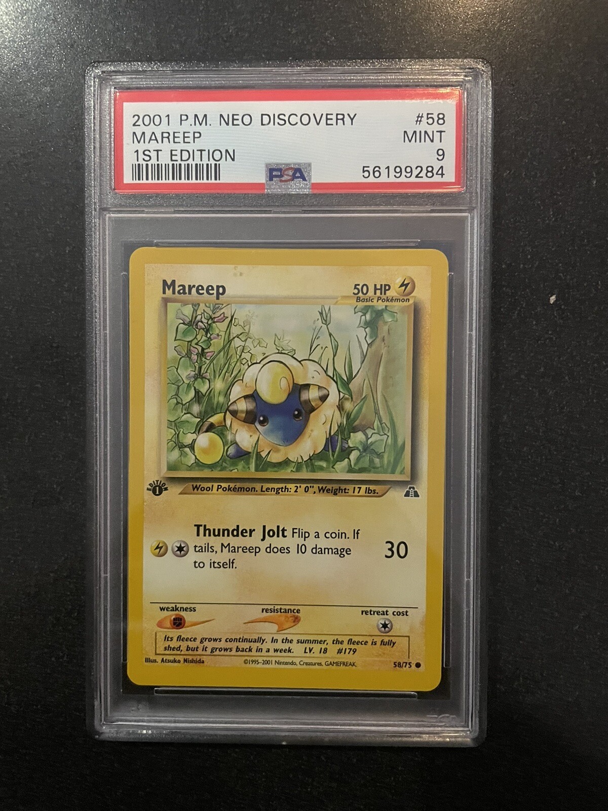 2001 Pokemon Neo Discovery 1st Edition Mareep 58/75 PSA 9 Mint