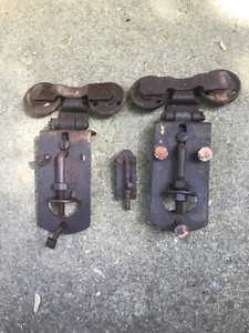2 Vintage Barn Door Roller Lot Hardware Metal Steampunk Rare Old