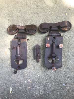 2 Vintage Barn Door Roller Lot Hardware Metal Steampunk Rare Old