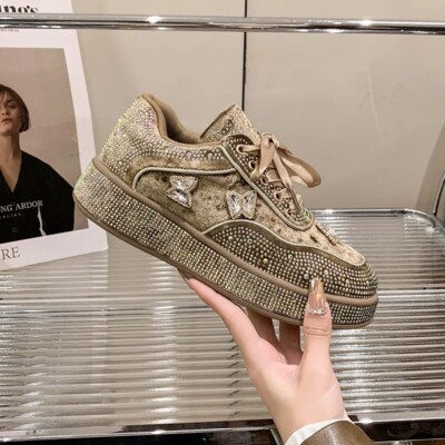 Women Shining Charm Rhinestones Thick Bottom Vulcanization Sneakers Flats Shoes