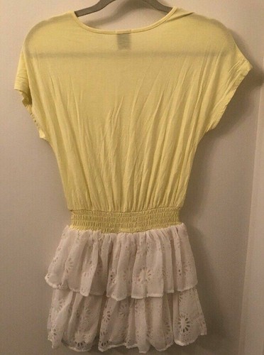 Ella Moss Cassidy butter yellow laser cut eyelet ruffle drop waist dress 10 - Picture 6 of 8
