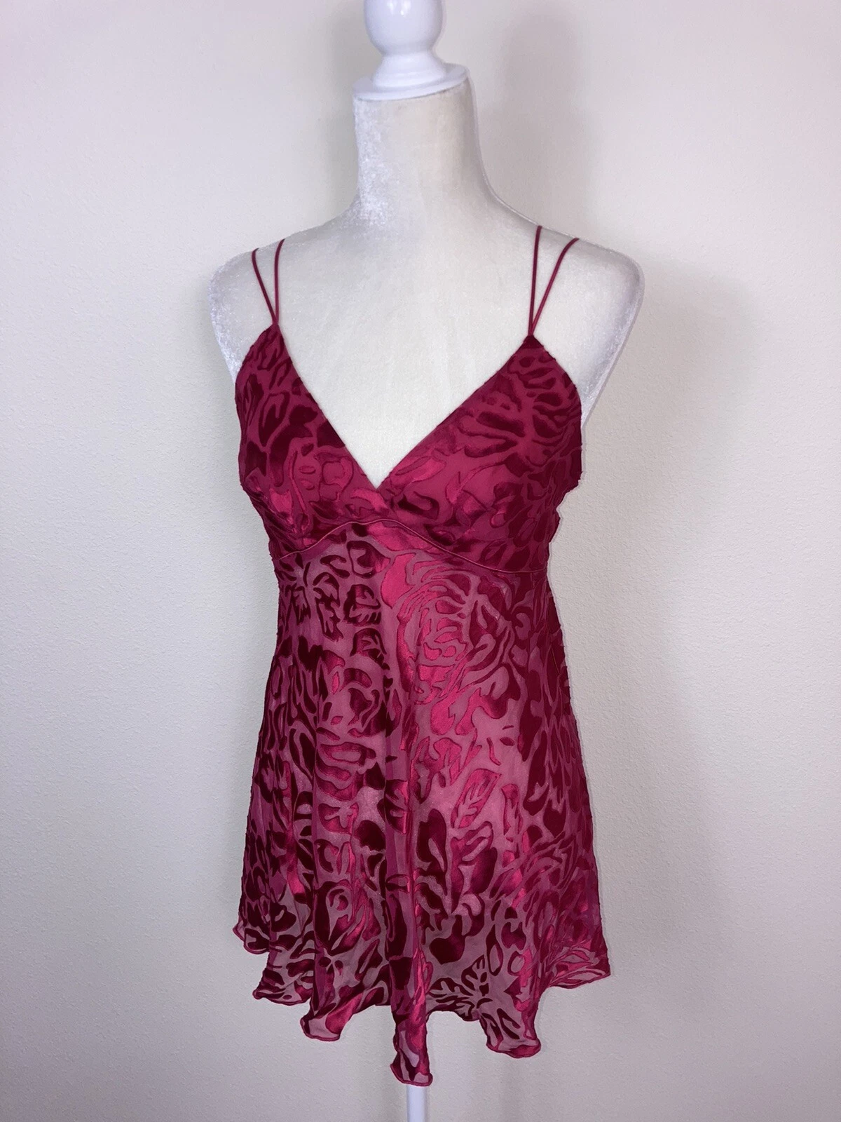 UNDERCOVER Abito Victorias Secret Vintage Rosso Trasparente Floreale Slip Cami Mini Misto Seta Fata S