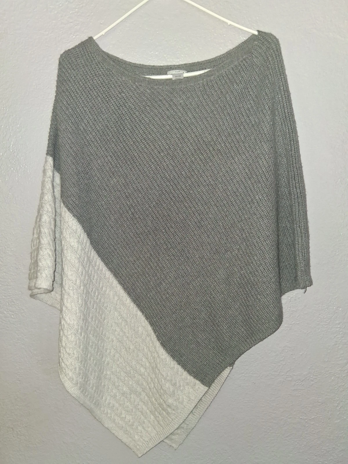 J Jill Sweater Womens One Size Brown Cable Knit Poncho Cape Cotton Blend Cozy