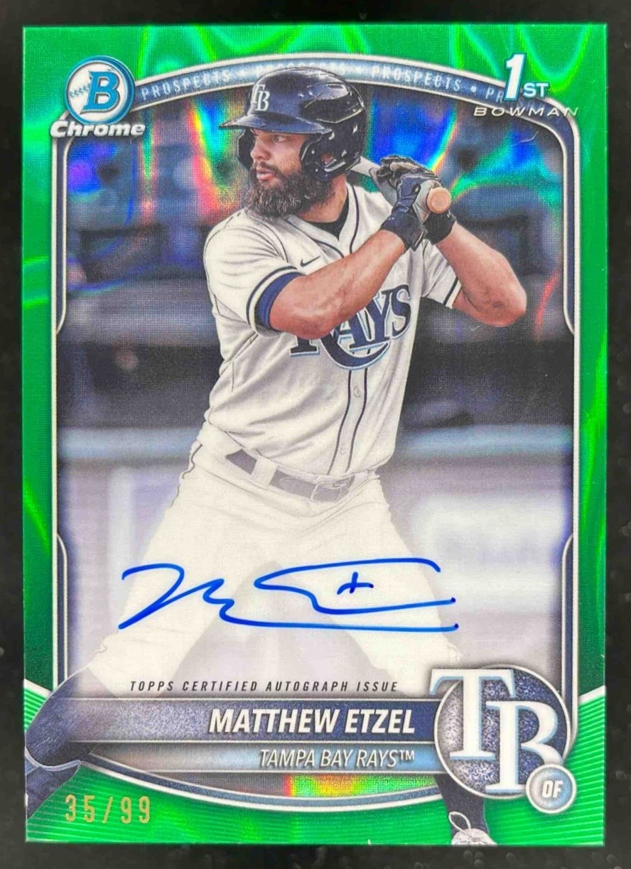 2025 Bowman Chrome Matthew Etzel Auto Green Lava Refractor /99 1st Prospect Rays