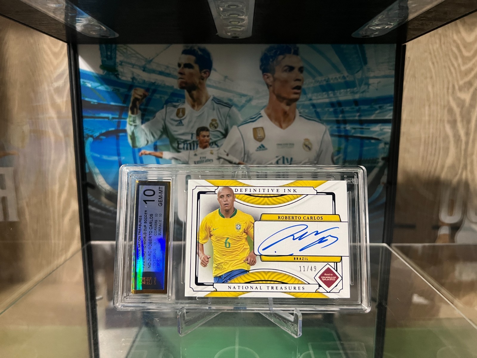 2022 National Treasures World Cup Roberto Carlos /49 Definitive Ink Auto 10 GEM view 10