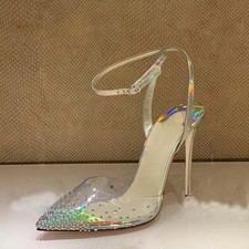 Fashion Womens Clear Rhinestone Sandals Dress Wedding Party Pointed Toe Shoes SZ