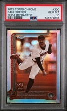 PSA 10 2025 Topps Chrome - Paul Skenes #300 Sepia Refractor Rookie RC Gem Mint