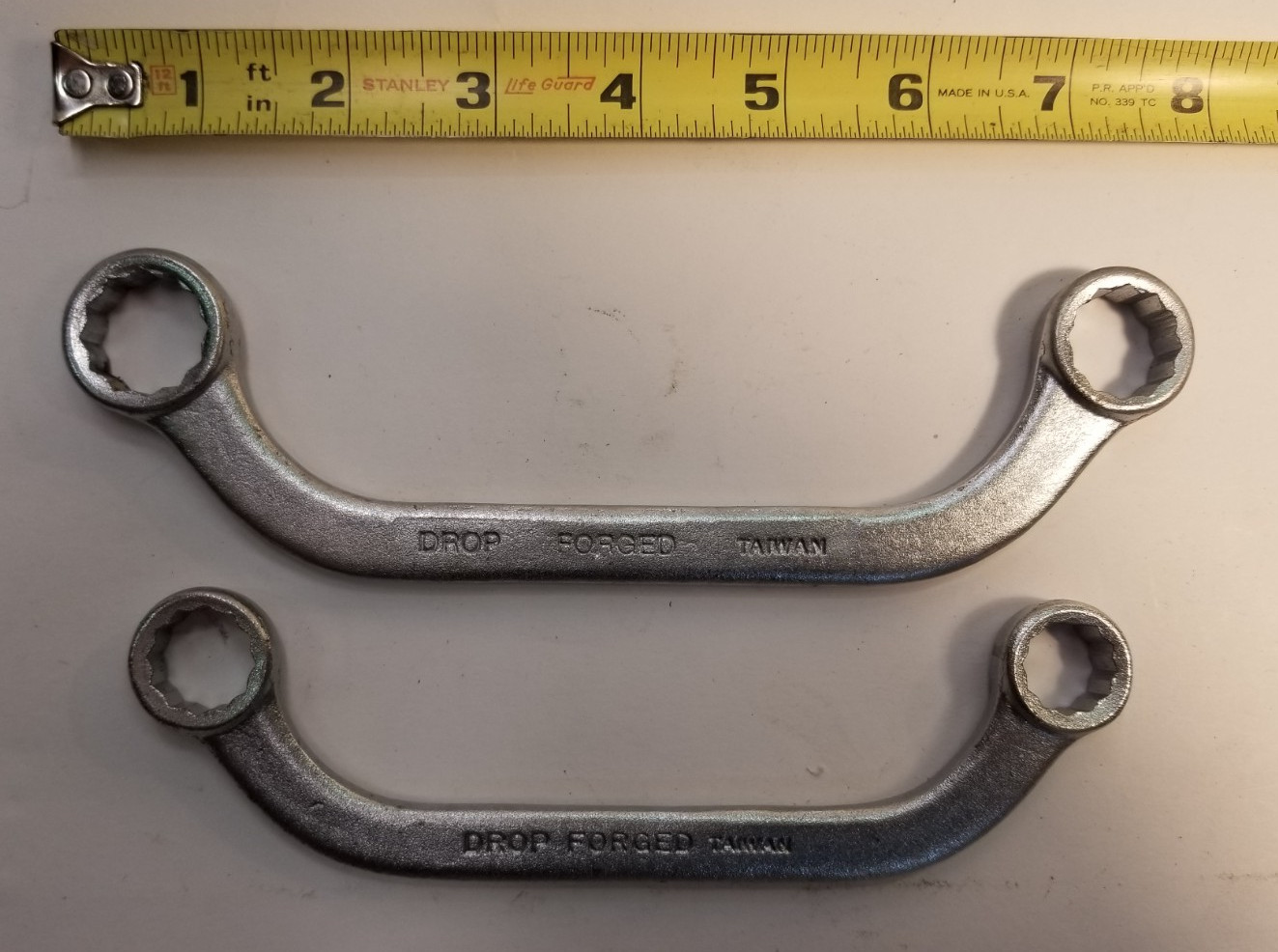 6 Curved Box End Wrenches: 4 S-Shaped, 2 C-Shaped, US Sizes, Double End, Used