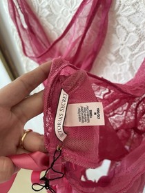 Victoria&rsquo;s Secret Pink Lace Halter Babydoll Lingerie Set Garter Thong Size M