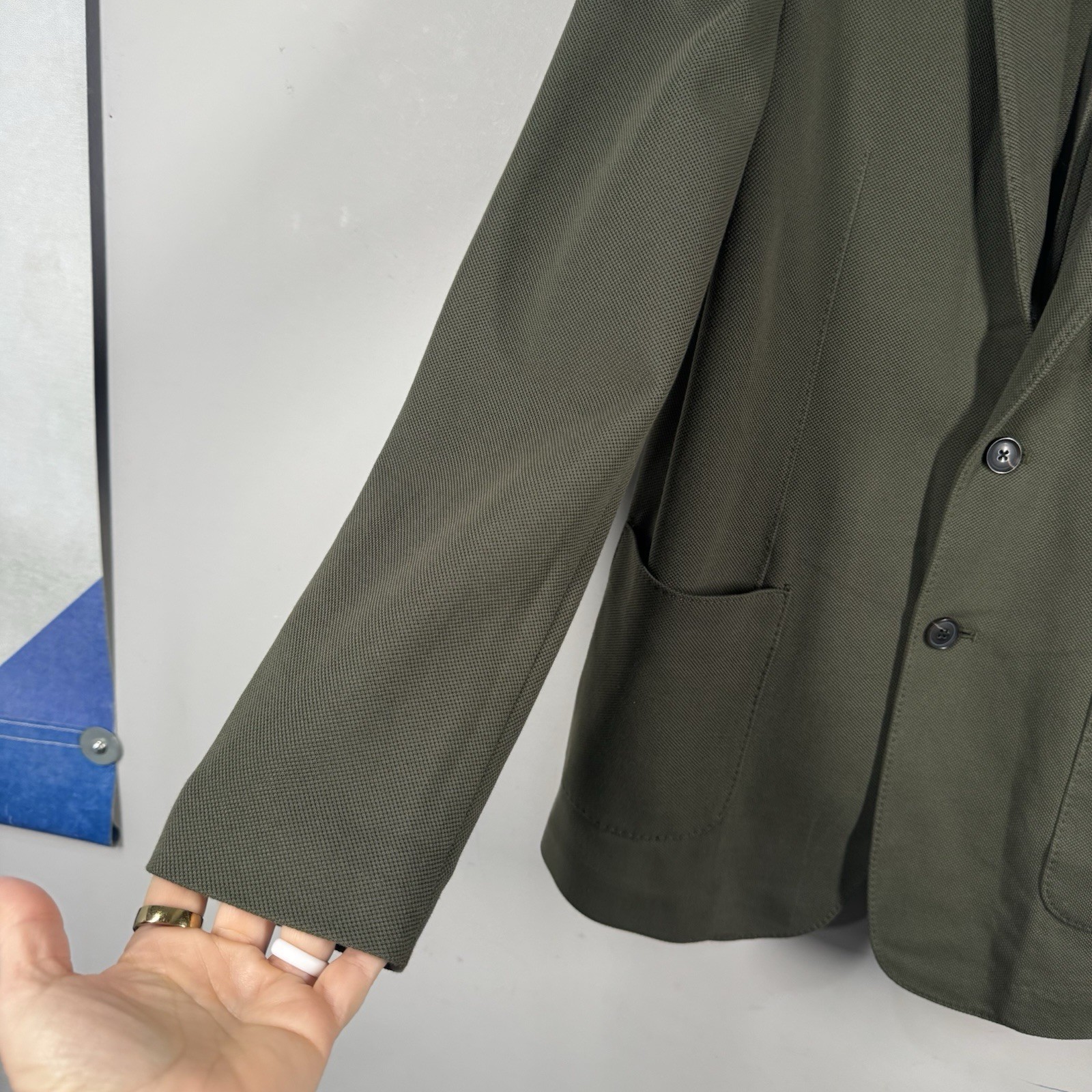 Quince Men Cotton Pique Knit Blazer Outerwear Sz Small New Olive Green