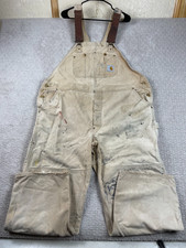Vintage Carhartt Bib Overalls Mens 44x28 Double Knee Brown 100 Years 1989 USA