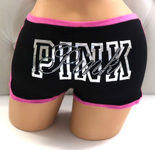 Victoria's Secret Pink Dorm Boyshort Panty Black Foil Rhinestone Logo M L XXL