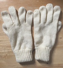 Women  s Beige Fine Rib Knit Gloves Soft Warm Stretch Thick Ribbed Cuff Winter M