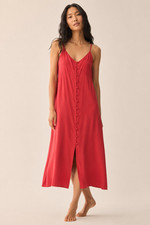 Uniqlo Midi Sun Dress Women Sz M Coral Pink Button Front Rayon Lightweight