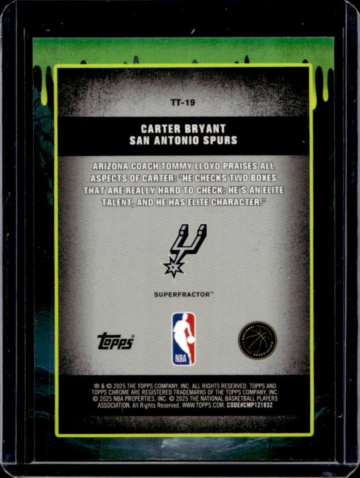 2025-26 Topps Chrome Carter Bryant Tall Tales RC SuperFractor Rookie #1/1 Spurs view 2