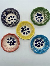 Mexican Art Pottery Set Of 5 Salt Cellars Dip Sauce Dish Handmade Colorful