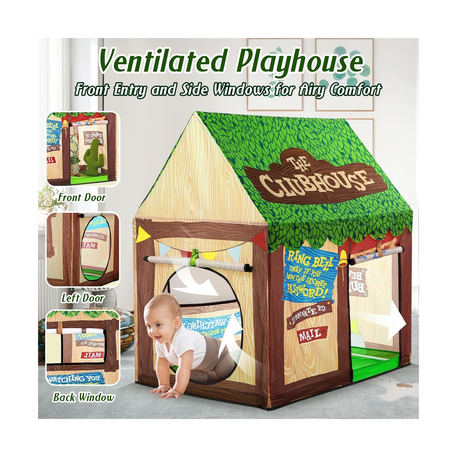 SweHouse Kids Play Tent Indoor: Clubhouse Tent for Kids with Roll-up Door and...