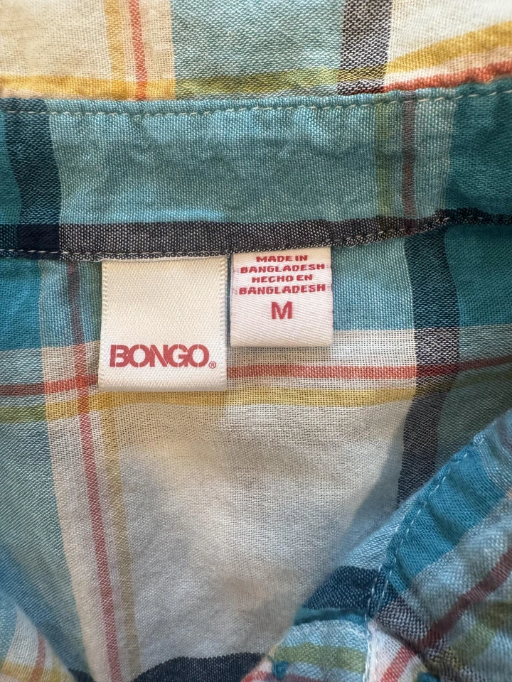 Camisa Bongo feminina média azul-petróleo xadrez botão para baixo manga longa casual algodão - Imagem 2 de 4