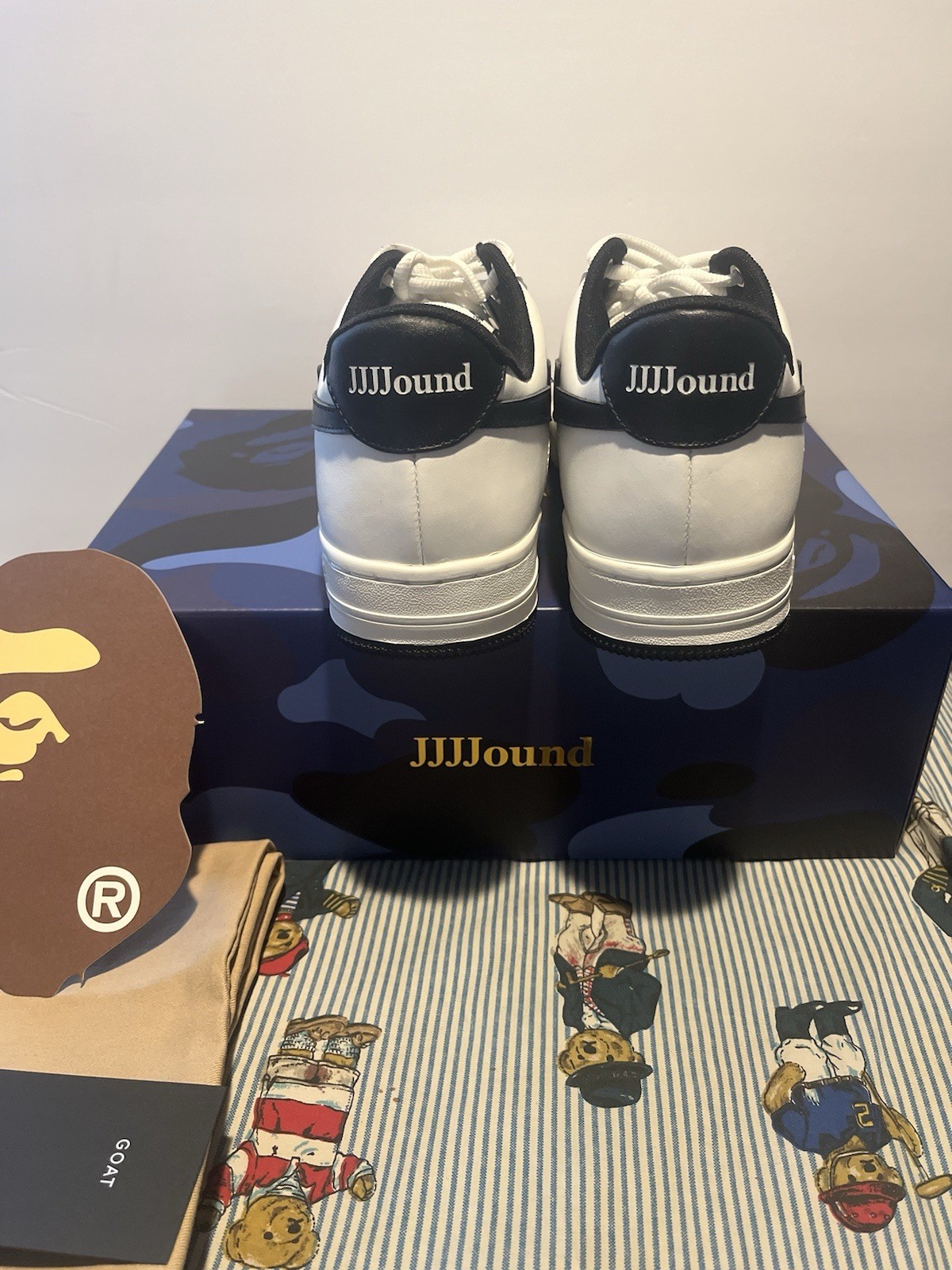 JJJJound x A Bathing Ape BAPE Mens Size 9 Shoes Bapesta White Navy Brand New thumbnail 2