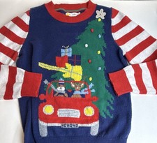 Mini Boden Kids Christmas Striped Knit Pullover Sweater, size 11-12, wool mix
