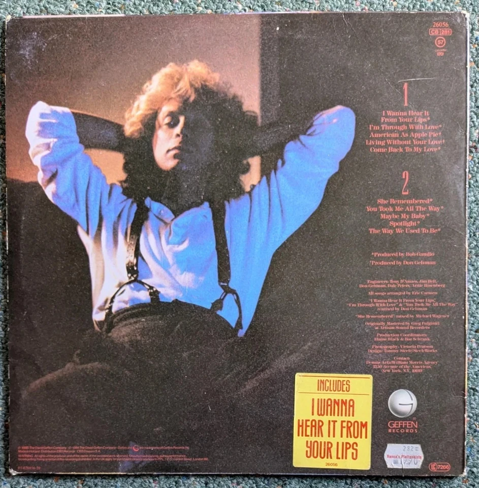 Eric Carmen – Eric Carmen (1984 Vinyl LP) The Raspberries - Image 2 of 2