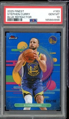 Stephen Curry Card 2025-26 Finest Blue Refractor (35/150) #163 PSA 10