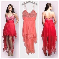 Dave  Johnny NWT Chiffon Prom Dress High-lo Embellished Beaded Coral