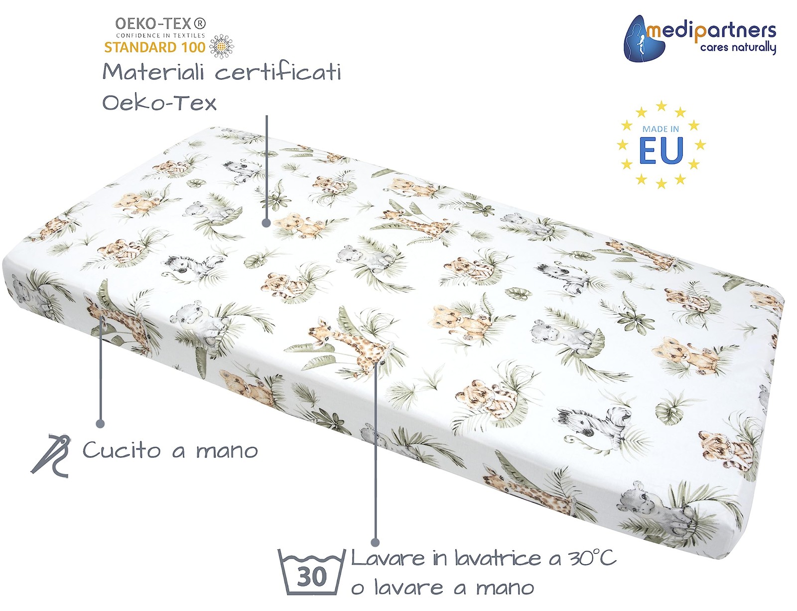 Set di lenzuola per lettino Medi Partners 120x60 Safari foto 3