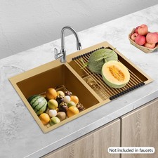 33 22 9 in Embedded Stainless Steel Kitchen Sink w/ Foldable Drying Rack