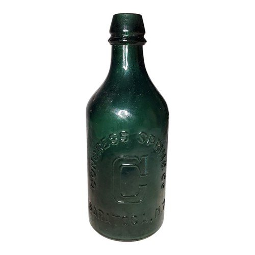 Antique 8" Congress Spring Co. Emerald Glass Water Bottle Saratoga NY