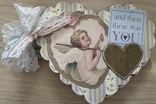 Handmade Chipboard Album Love Scrapbook Junk Journal Heart Cupid Valentines Day