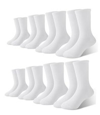 Kids Crew Socks Boys Girls Bamboo Uniform Breathable Small 8 Pairs White