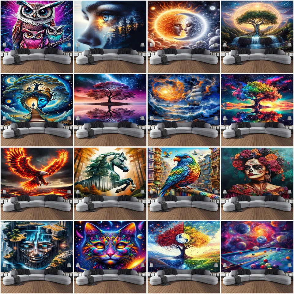 Großer Mond Baum Wandbehang Adler Eule Wandteppich Decke Tagesdecke Abdeckung - Bild 3 von 3