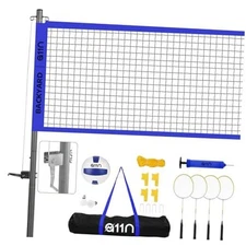 A11N Outdoor Volleyball and Badminton Combo Set - Includes Adjustable Blue