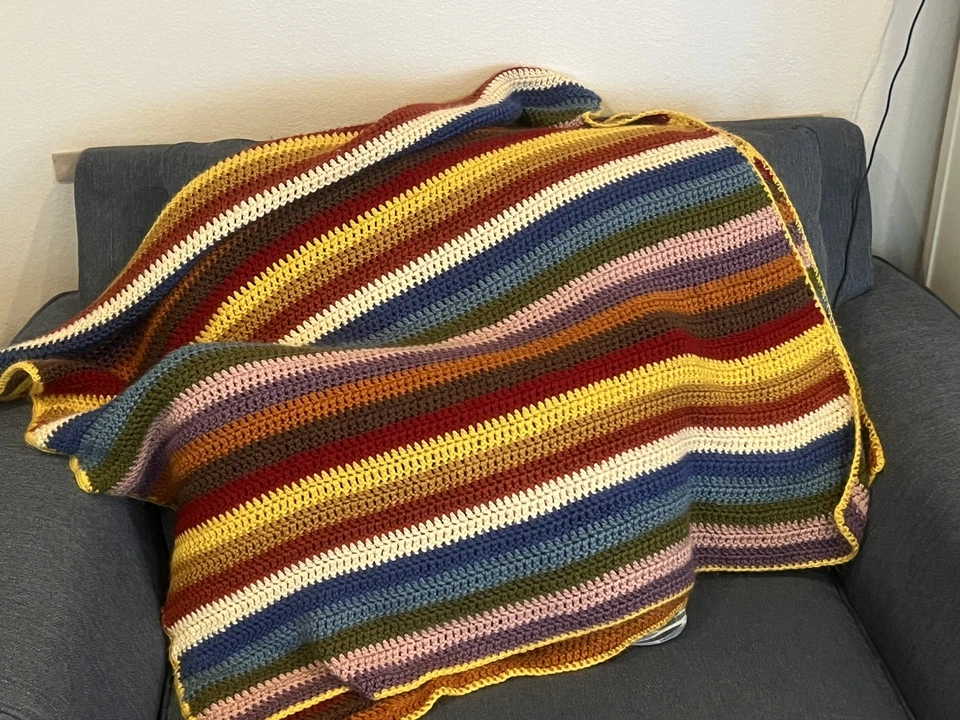 "Rayas afganas vintage multicolores hechas a mano 72"" por 36""" Foto 2 de 2