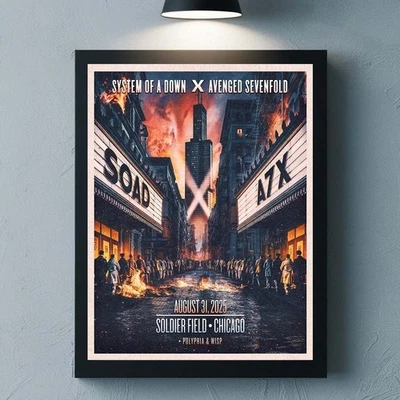 NOT FOUND System Of A Down X Avenged Sevenfold Chicago 2025 Venue Poster At Soldier Field